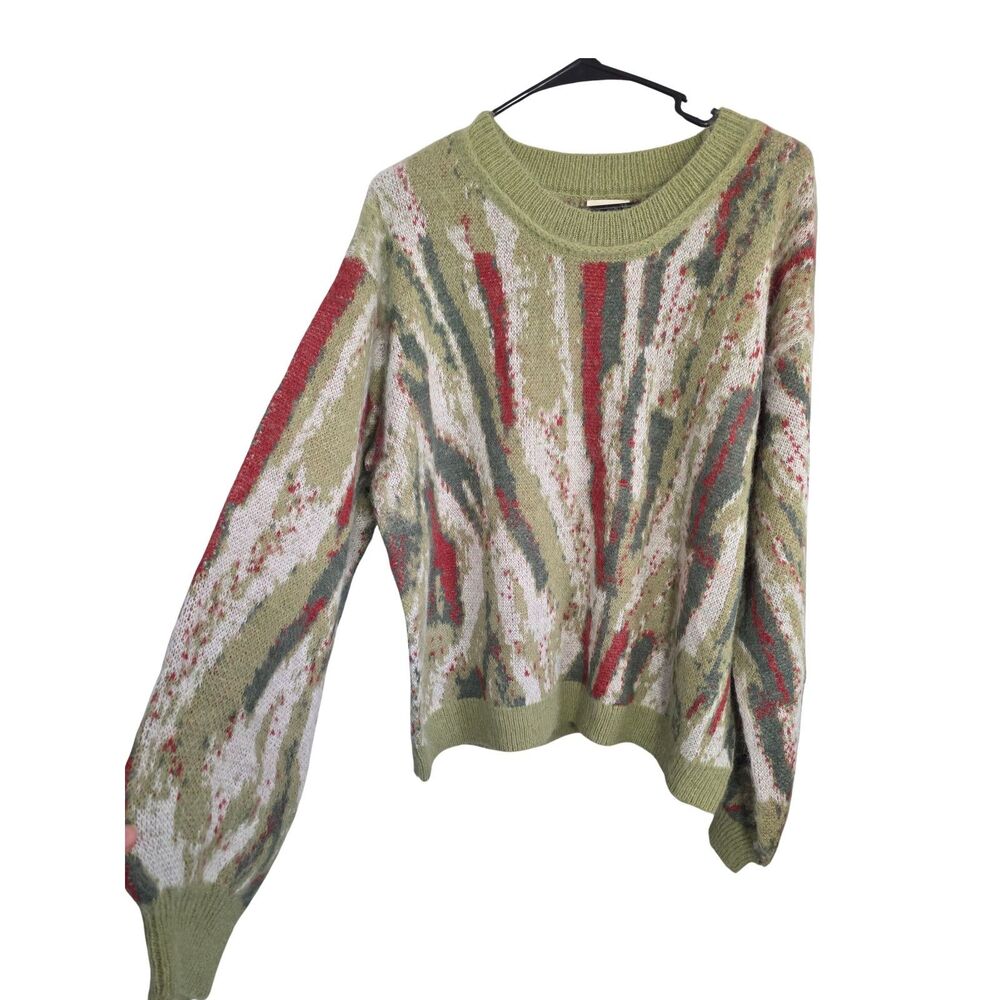 POL Clothing Abstract Camo Wave Knit Sweater L Sage Green Rust Coogi Style